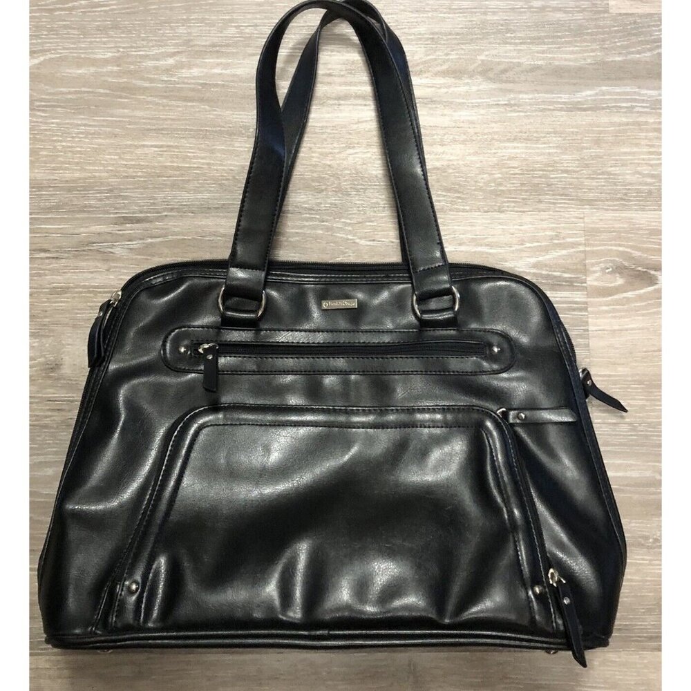 Franklin Covey Classic Leather Briefcase Handle Black Bag Paisley Interior‎